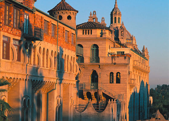 Sunset view of the historic Mission Inn Hotel & Spa
