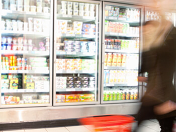 Refrigeration aisle inside of a grocery store